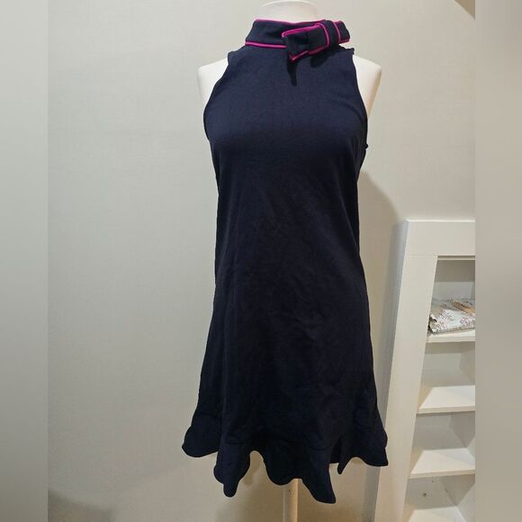 Eliza J Navy Blue And Hot Pink Pipe Trim Bow Neck Dress NWT Size 6 - Picture 3 of 5